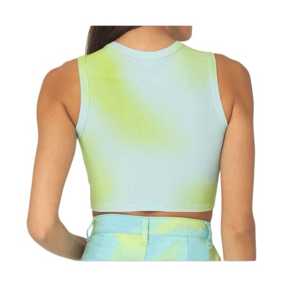 WeWoreWhat Muscle Tee Blue Green Tie Dye Ribbed Knit Cropped Tank Top S - Picture 2 of 6